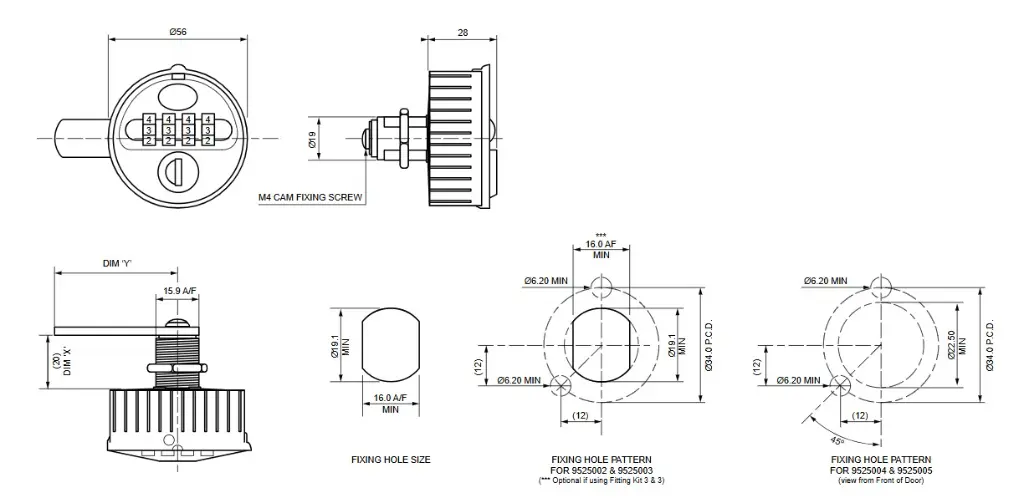 Wet Area Round Combination Lock 2810 - Dimentions - Secure Lockers.webp