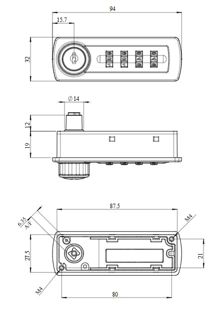 Gemini Mechanical Combination Lock 2700 - Dimentions - Secure Lockers.webp