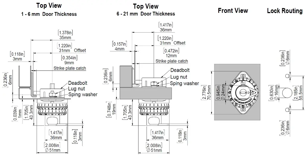 Keyless360 Mechanical Combination Lock - Dimensions - Secure Lockers.webp