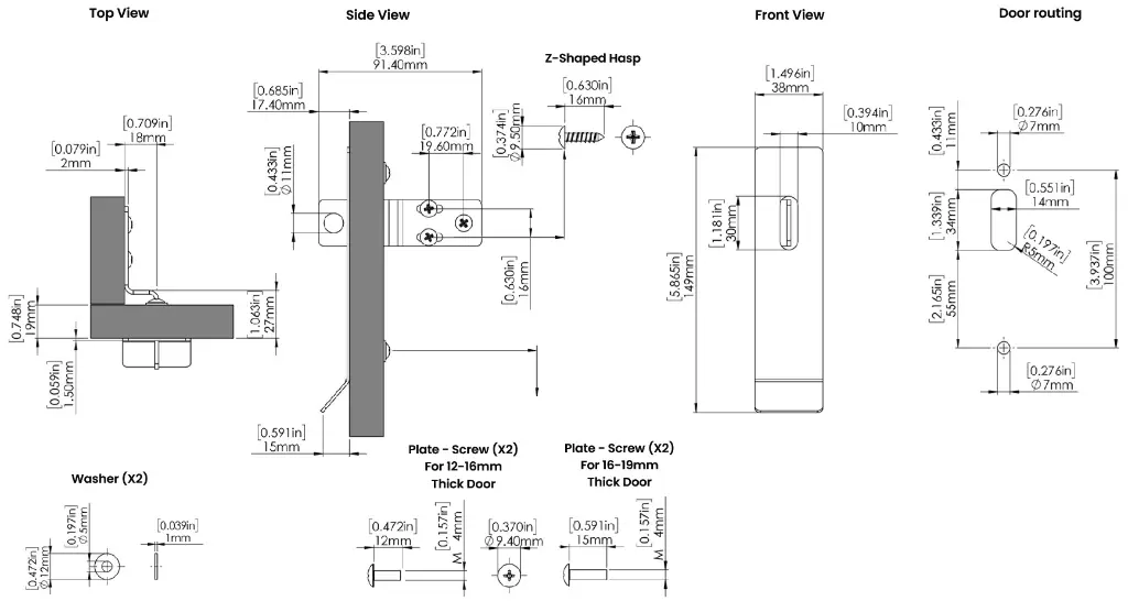 KeylessH2 Latchlock (Provision for Padlock) - Dimensions - Secure Lockers.webp