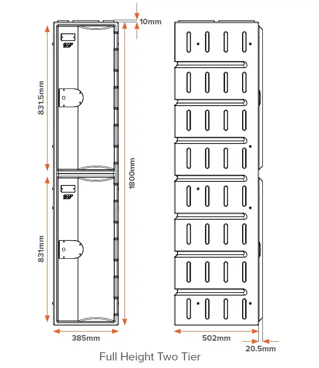Two Door HDPE Heavy Duty Plastic Locker - Dimensions - Secure Lockers.webp