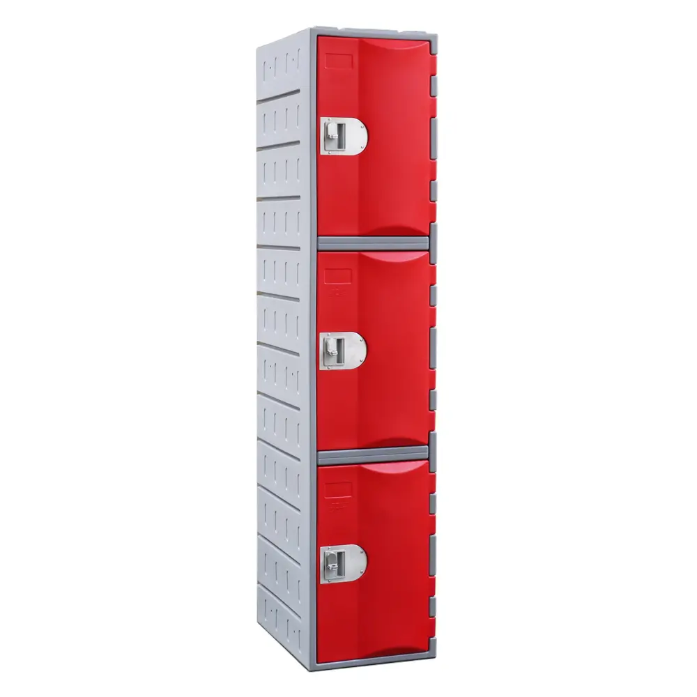 Three Door HDPE Heavy Duty Plastic Locker - Red - Secure Lockers.webp