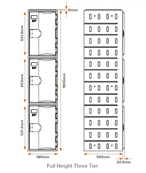 Three Door HDPE Heavy Duty Plastic Locker - Dimensions - Secure Lockers.webp