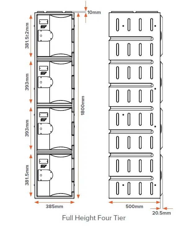 Four Door HDPE Heavy Duty Plastic Locker - Dimensions - Secure Lockers.webp