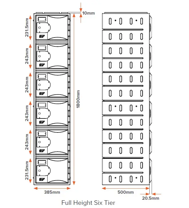 Six Door HDPE Heavy Duty Plastic Locker - Dimensions - Secure Lockers.webp
