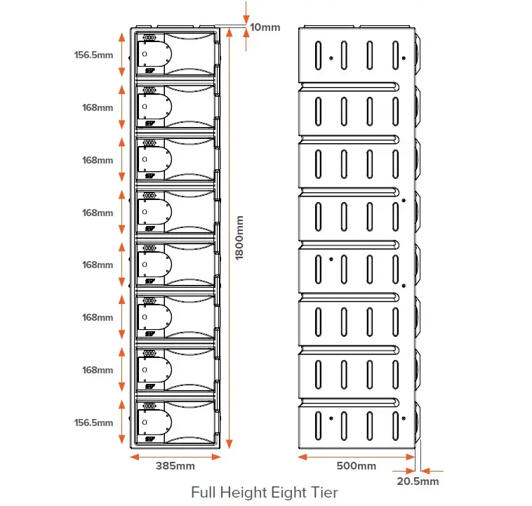 Eight Door HDPE Heavy Duty Plastic Locker - Dimensions - Secure Lockers.webp