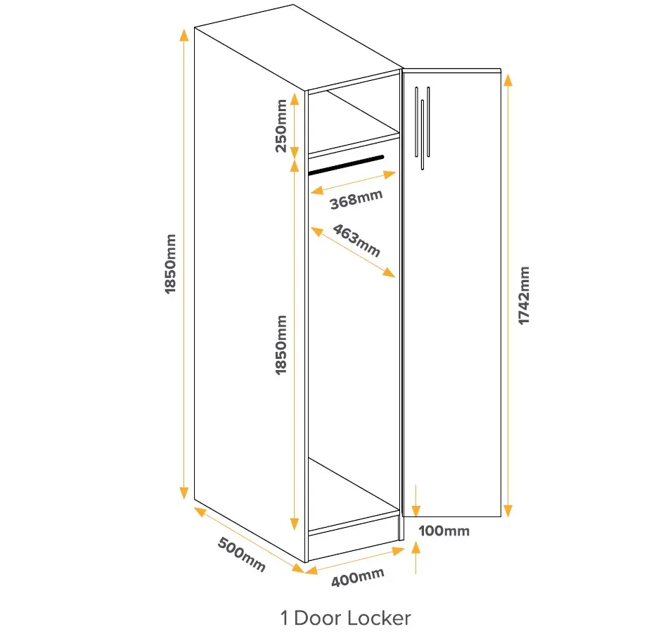 Single Door Laminate Locker - Dimensions - Secure Lockers.webp