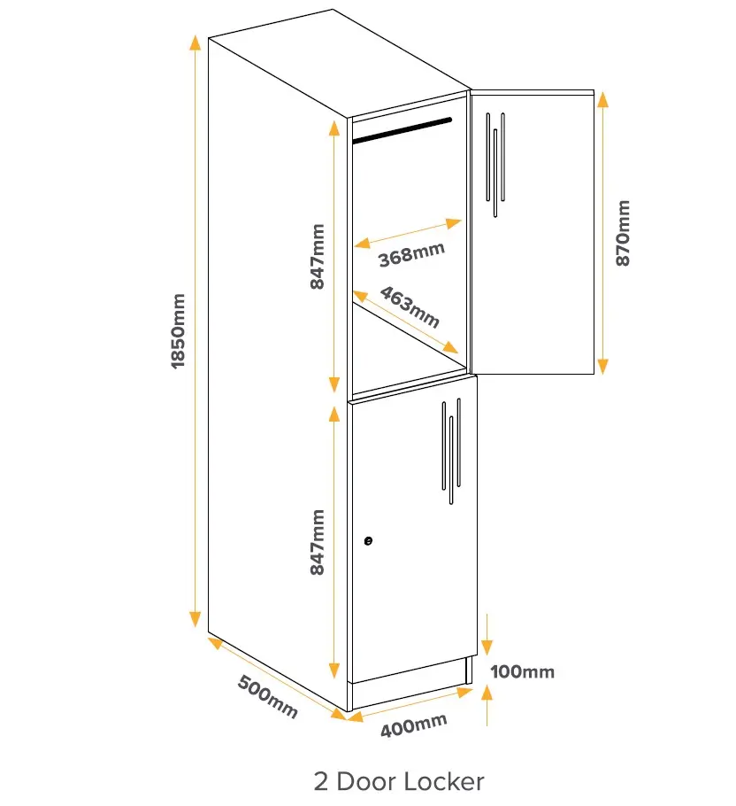 2 Door Laminate Locker - Dimensions - Secure Lockers.webp