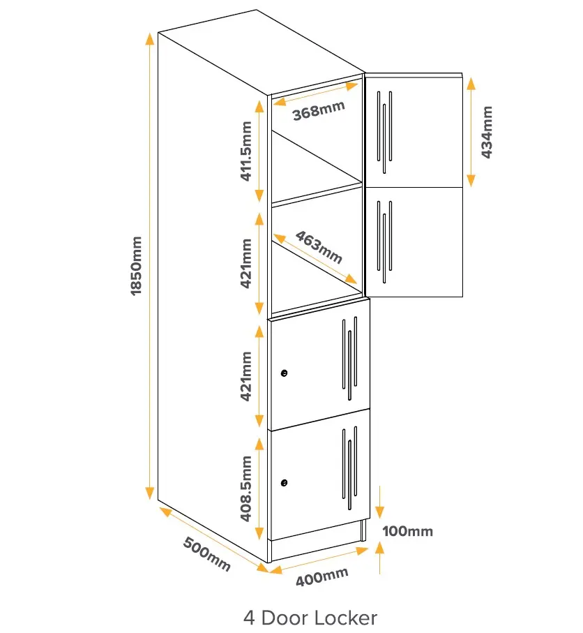 4 Door Laminate Locker - Dimensions - Secure Lockers.webp