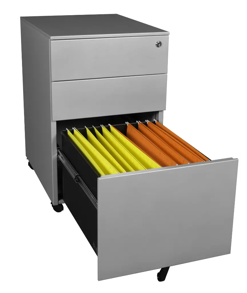 Trimline Mobile Pedestal - Secure Lockers - Silver Satin Open.webp