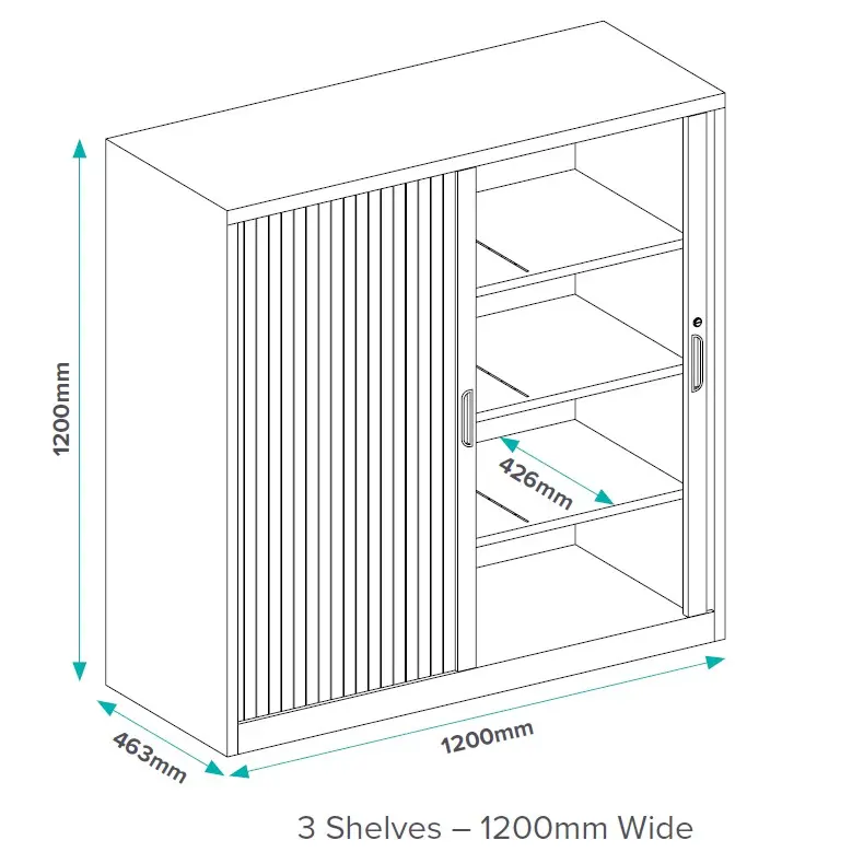 Tambour Door Cabinet - 1200Hx1200Wx462D - Dimensions - Secure Lockers.webp