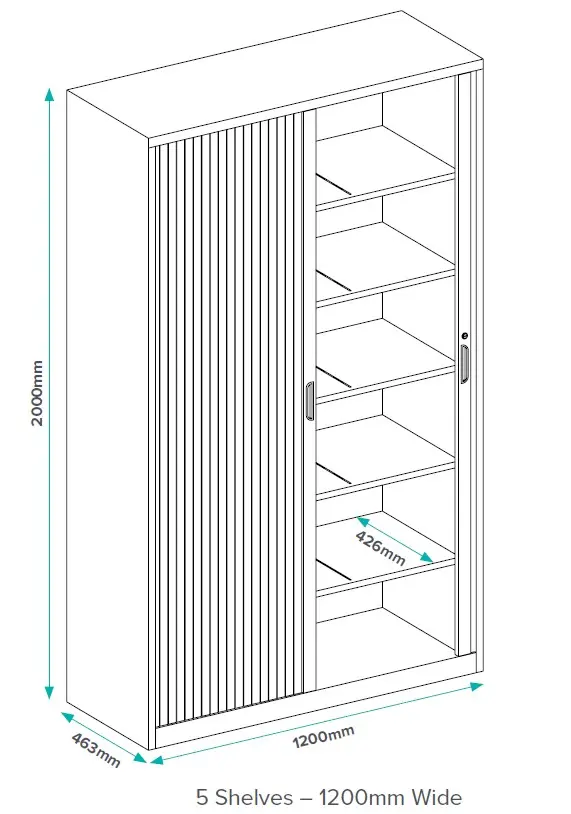 Tambour Door Cabinet - 2000Hx1200Wx462D - Dimensions - Secure Lockers.webp