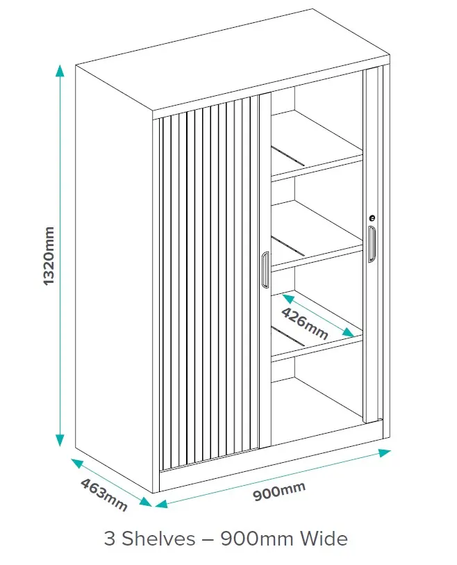 Tambour Door Cabinet - 1320Hx900Wx462D - Dimensions - Secure Lockers.webp