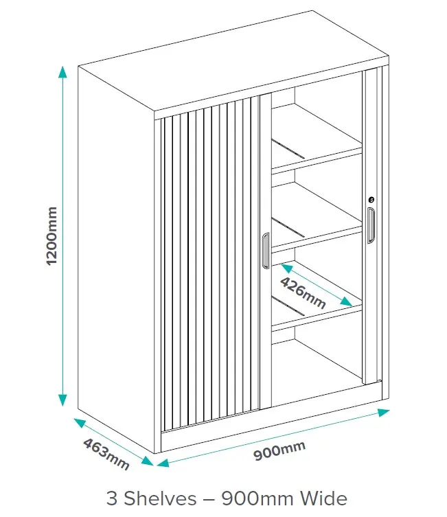 Tambour Door Cabinet - 1200Hx900Wx462D - Dimensions - Secure Lockers.webp