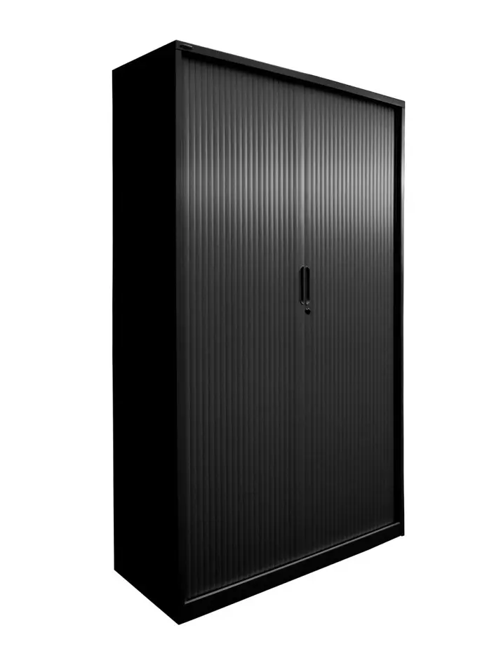 Tambour Door Cabinet - 2000Hx900Wx462D - Black Satin - Secure Lockers.webp