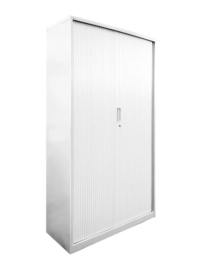 Tambour Door Cabinet - 2000Hx900Wx462D - White Satin - Secure Lockers.webp