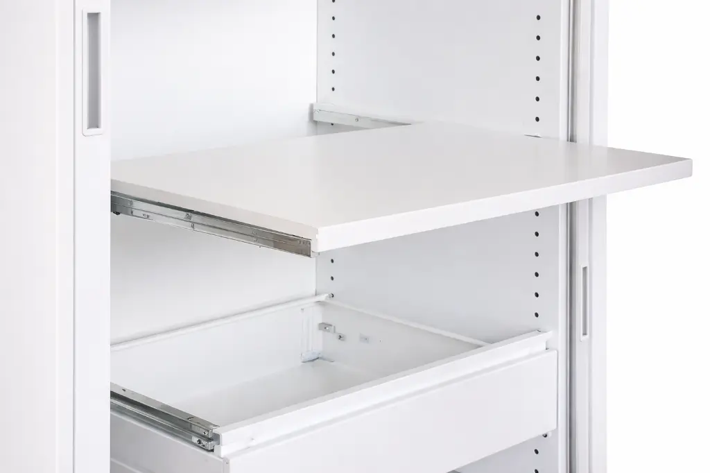 Pull Out Reference Shelf  - Tambour Door Cabinet - Secure Lockers.webp