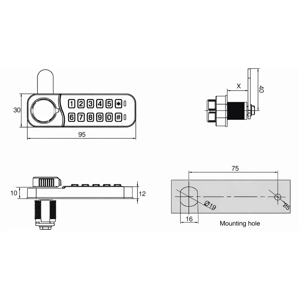 Push Button Digital Combination Lock - Dimensions - Secure Lockers.webp