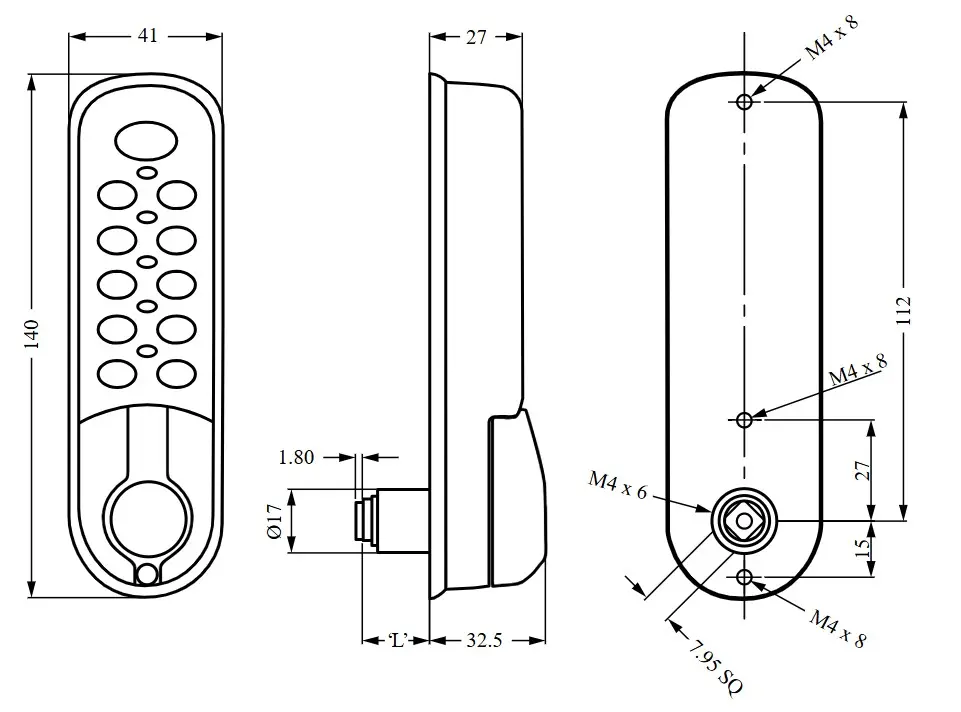 Wet Area Digital Combination Lock 3781 - Dimensions - Secure Lockers.webp
