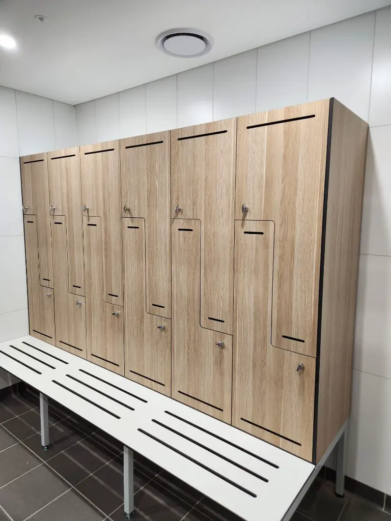 Laminate Lockers - Natural Oak Step Door Lockers - Secure Lockers.webp