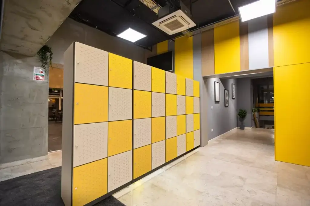 Overclosing Premium Steel Lockers - Yellow Entry Way - Secure Lockers.webp