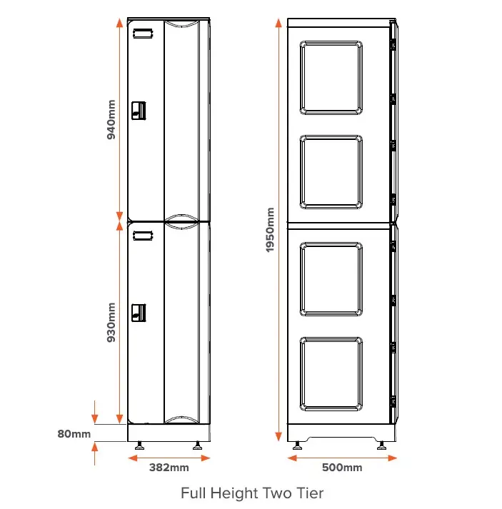 Two Door ABS Plastic Locker 1950H - Dimensions - Secure Lockers.webp