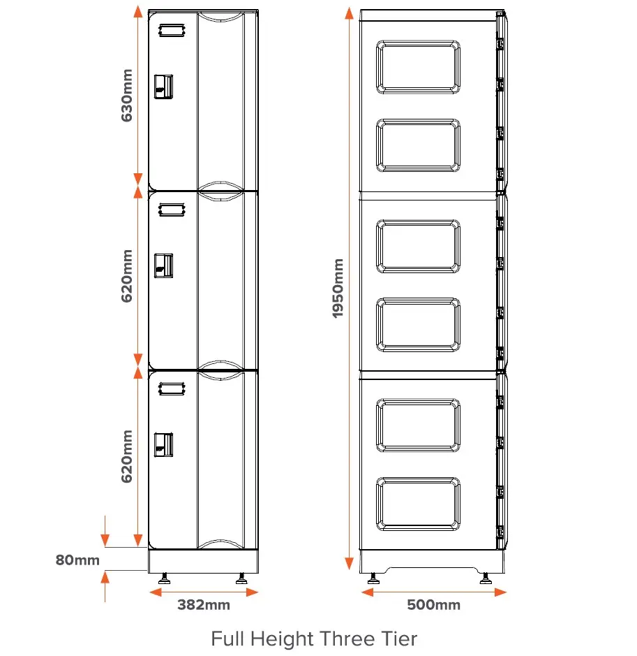 Three Door ABS Plastic Locker - Dimensions - Secure Lockers.webp