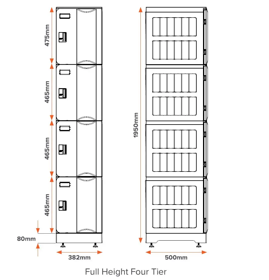 Four Door ABS Plastic Locker - Dimensions - Secure Lockers.webp