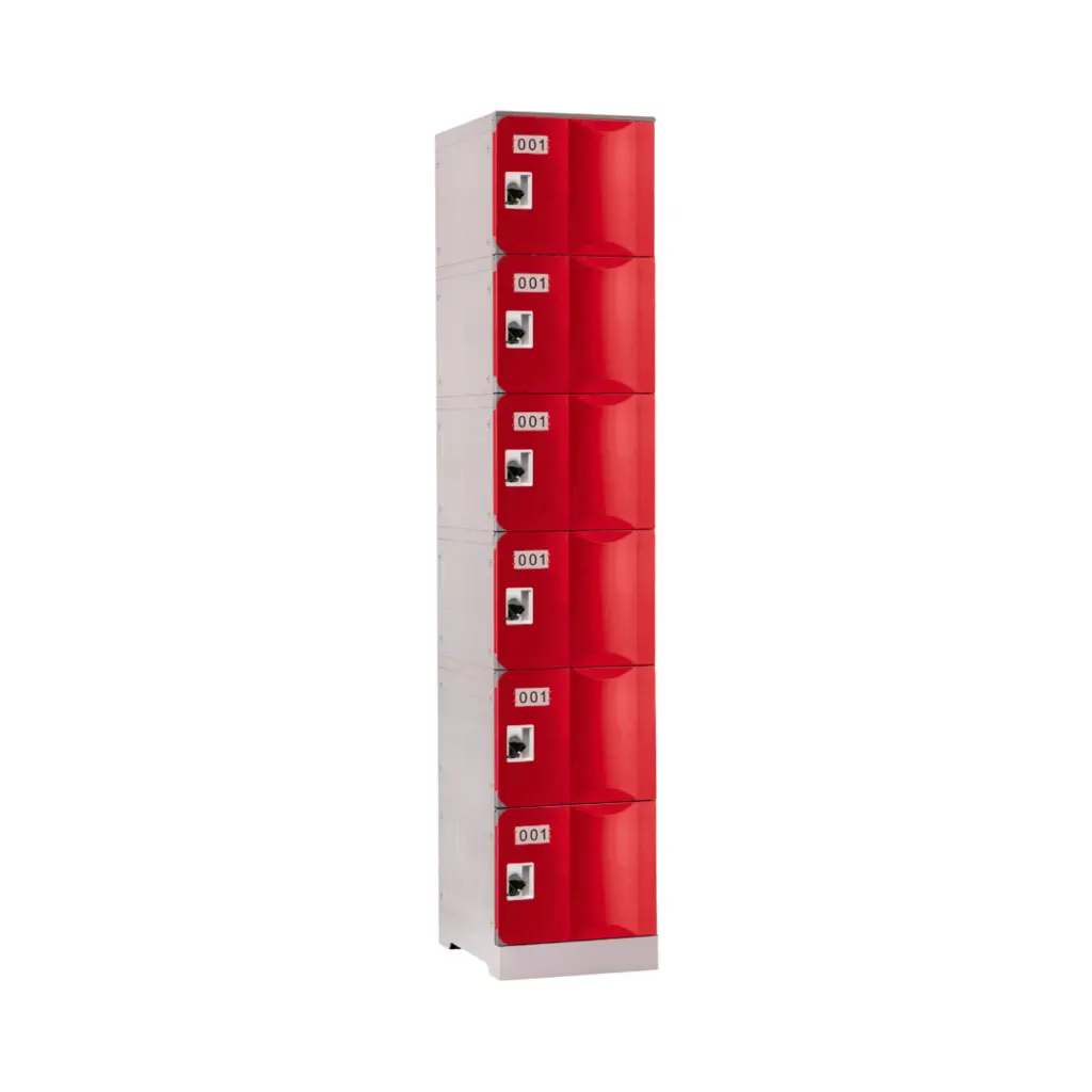 Six Door ABS Plastic Locker 1950H - Red - Secure Lockers.webp