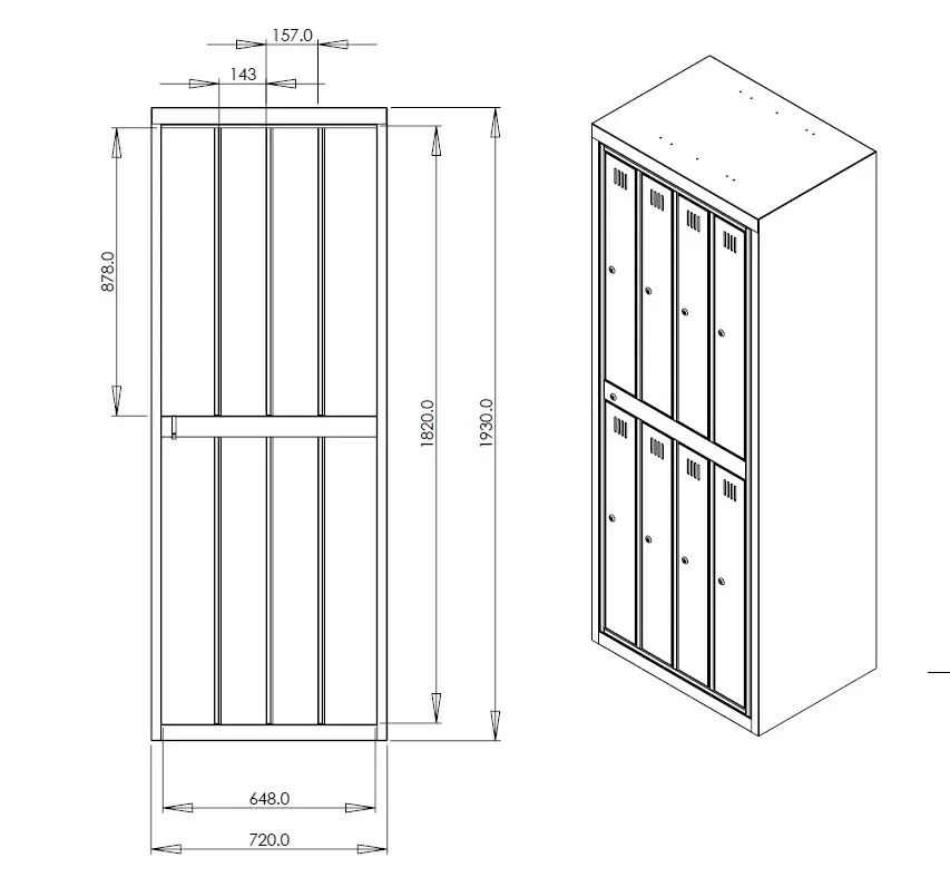 8 Door Uniform Garment Hanging Locker - Dimensions - Secure Lockers.webp