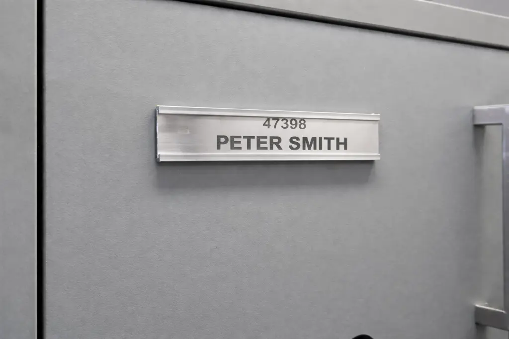 Stainless Steel Locker Nameplate Holder - With inserted nametag - Secure Lockers.webp