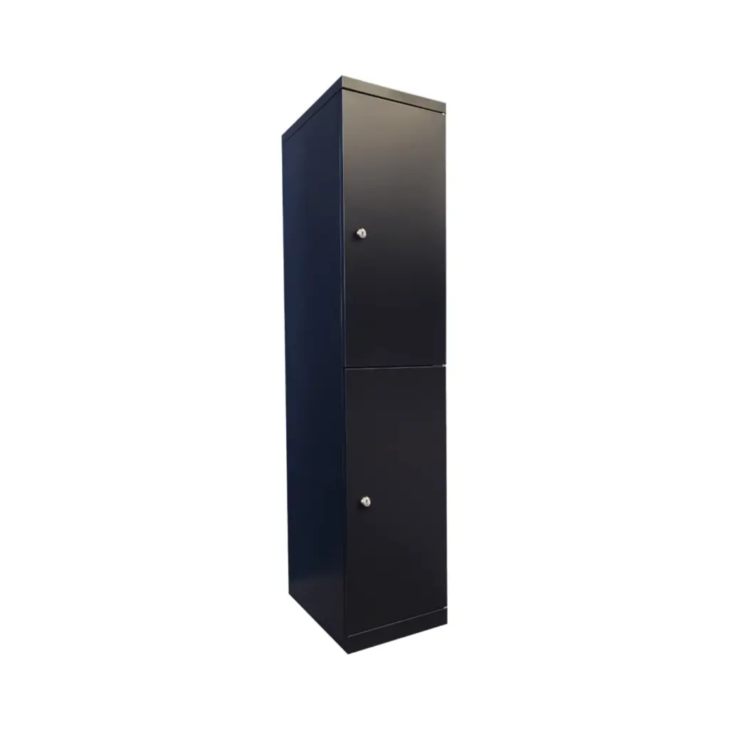 Two Door Flush Front Metal Locker - Black Satin - Secure Lockers.webp