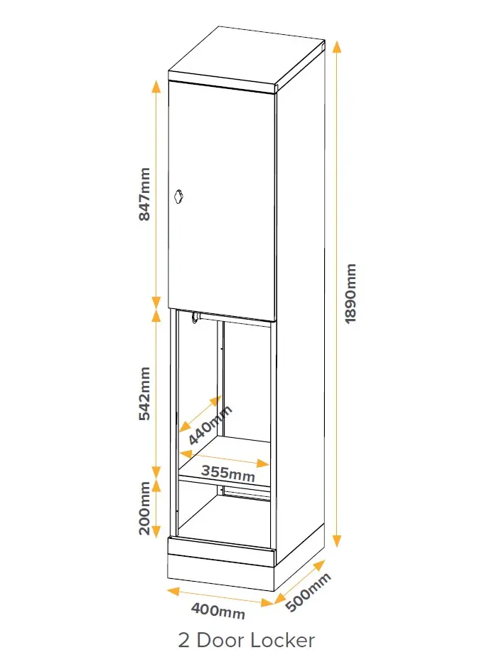 Two Door Flush Front Metal Locker - Dimensions - Secure Lockers.webp