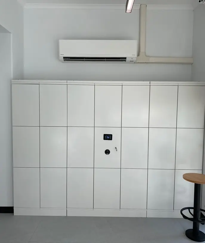 Three Door Flush Front Metal Locker - White - Click and Collect Lockers - Secure Lockers.webp