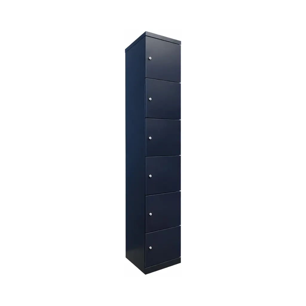 Six Door Flush Front Metal Locker - Black Satin - Secure Lockers.webp