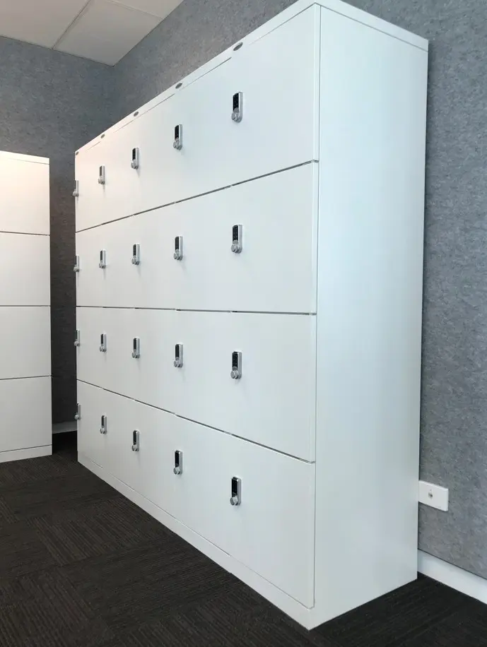 Four Door Flush Front Metal Locker - White Office Lockers - Secure Lockers.webp