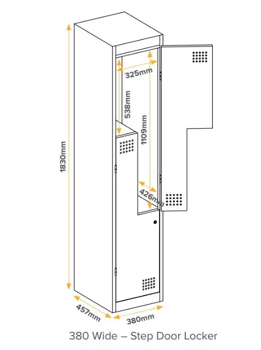 Perforated Stepped Door Metal Locker - Dimensions - Secure Lockers.webp