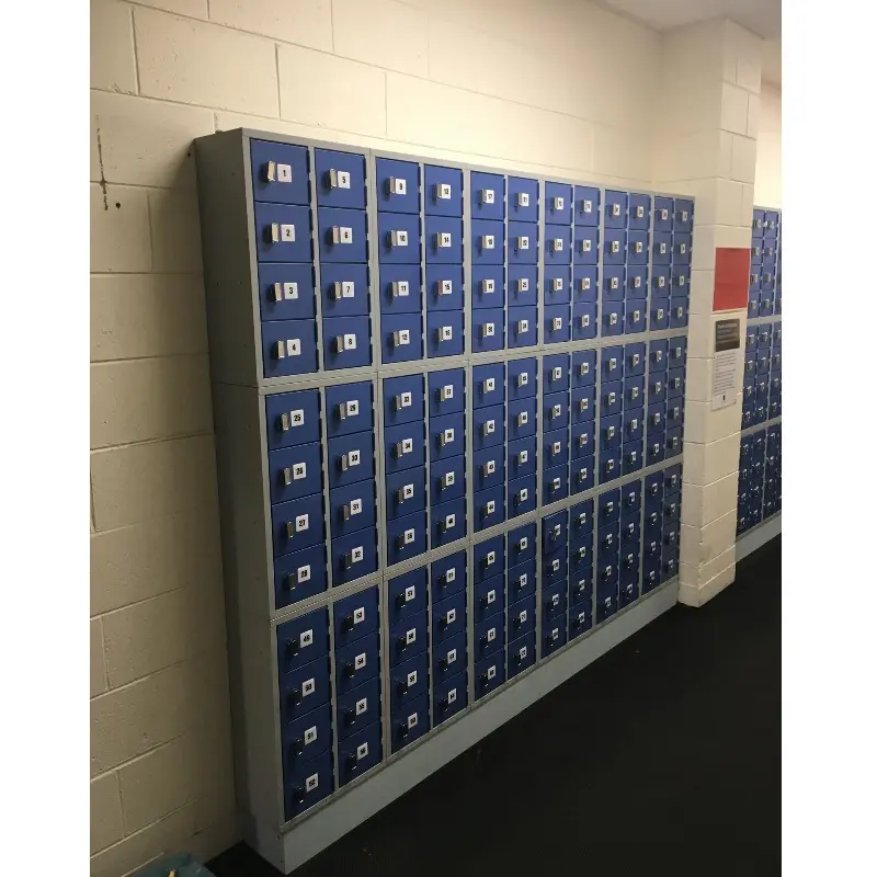 Mini Mobile Phone Metal Locker - Grey Frames with Blue Doors - Secure Lockers.webp