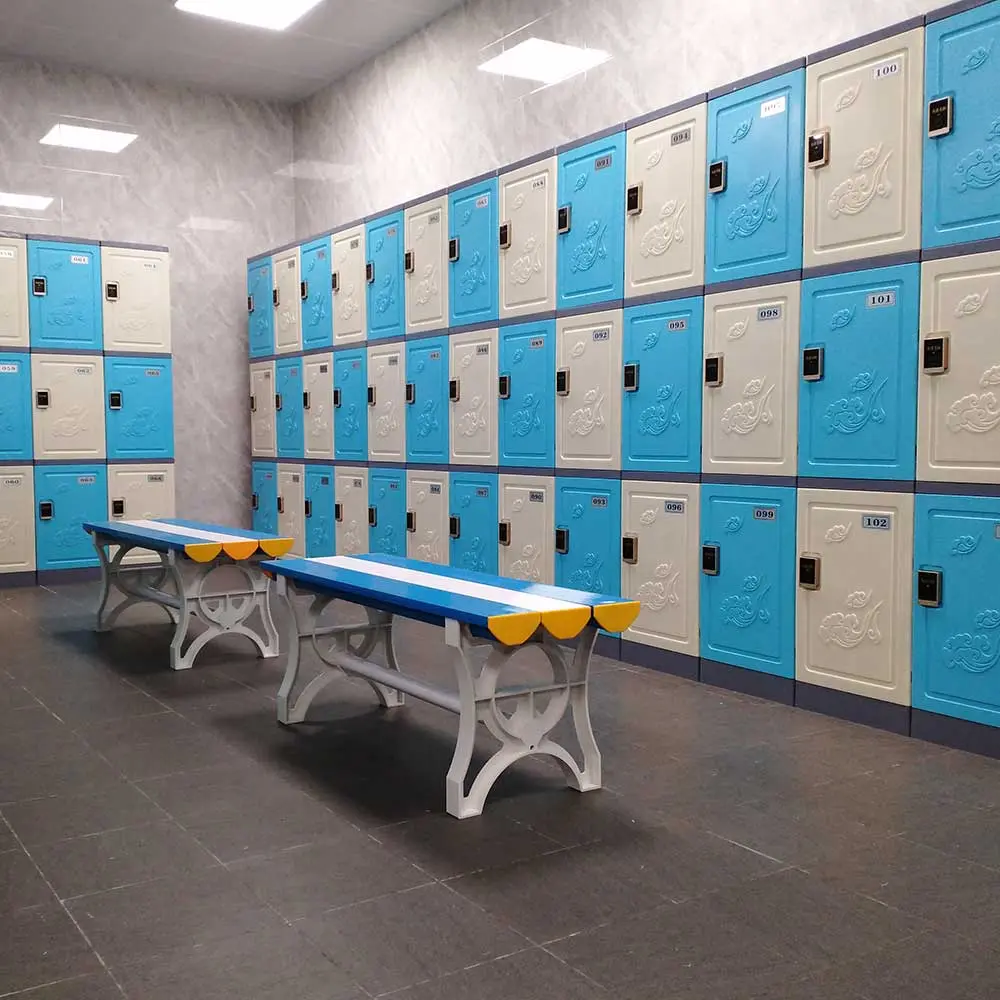 Three Door ABS Interlocking Plastic Locker - With Benchseat - Secure Lockers.webp