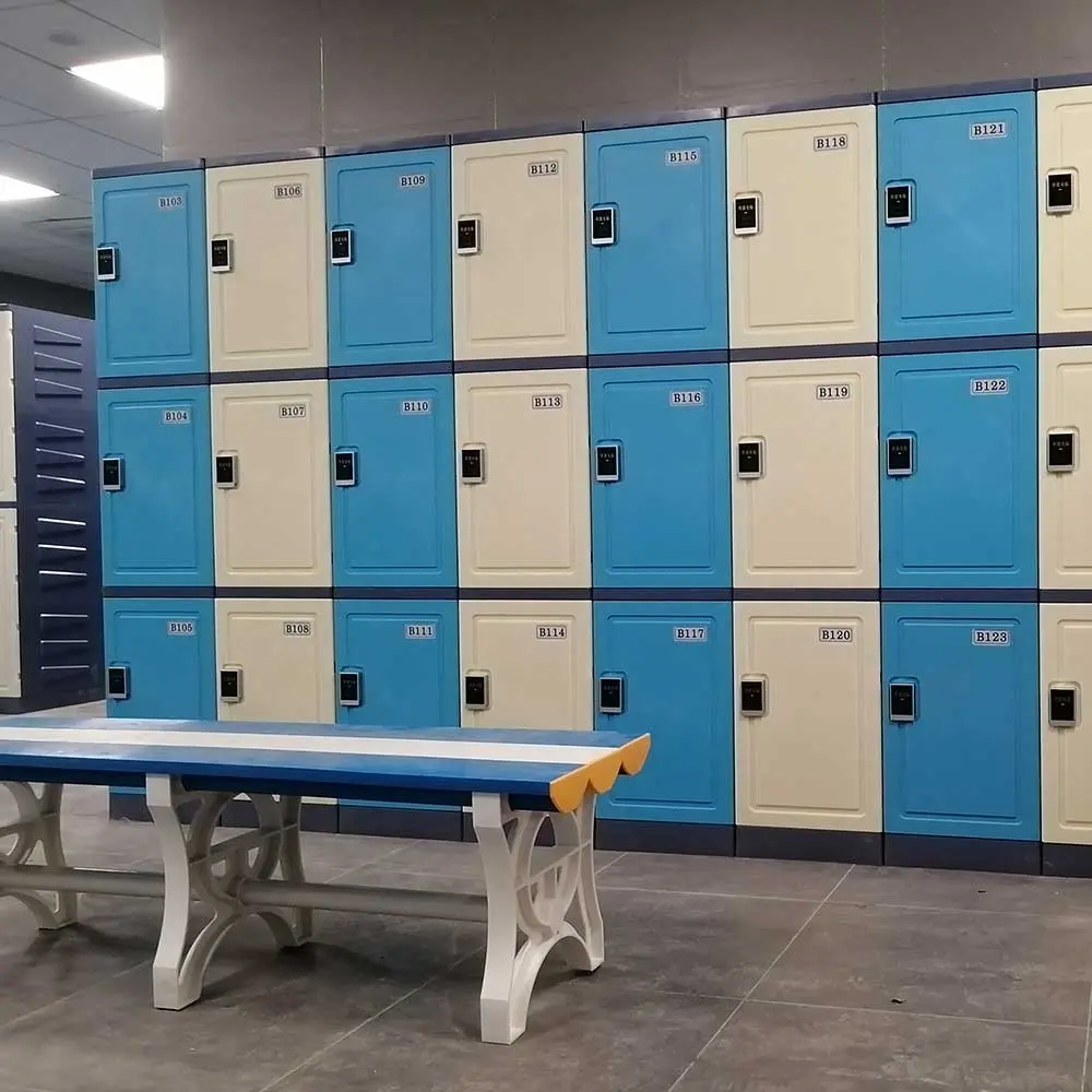 Three Door ABS Interlocking Plastic Locker - Blue & Grey - Secure Lockers.webp