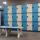 Three Door ABS Interlocking Plastic Locker - Blue & Grey - Secure Lockers.webp