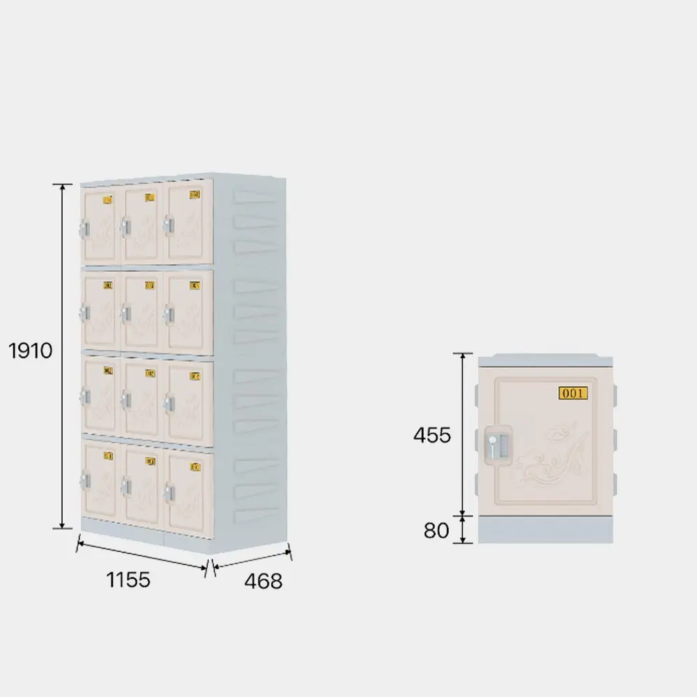 Four Door ABS Interlocking Plastic Locker - Dimensions - Secure Lockers.webp