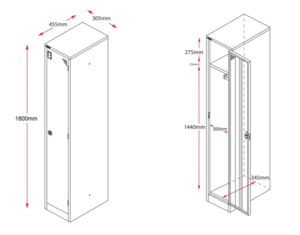 Single Door Metal Locker - Standard - Dimensions - Secure Lockers.webp