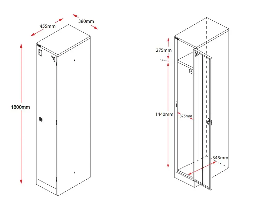 Single Door Metal Locker - Standard - 380mm Wide Dimensions - Secure Lockers.webp
