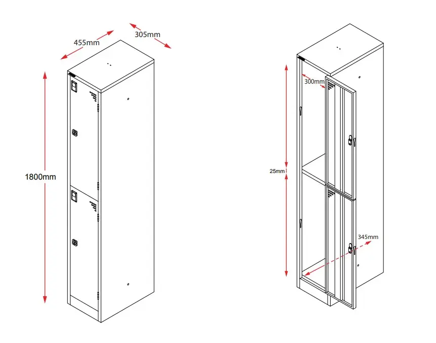 Two Door Metal Locker - Standard - 305mm Dimensions - Secure Lockers.webp