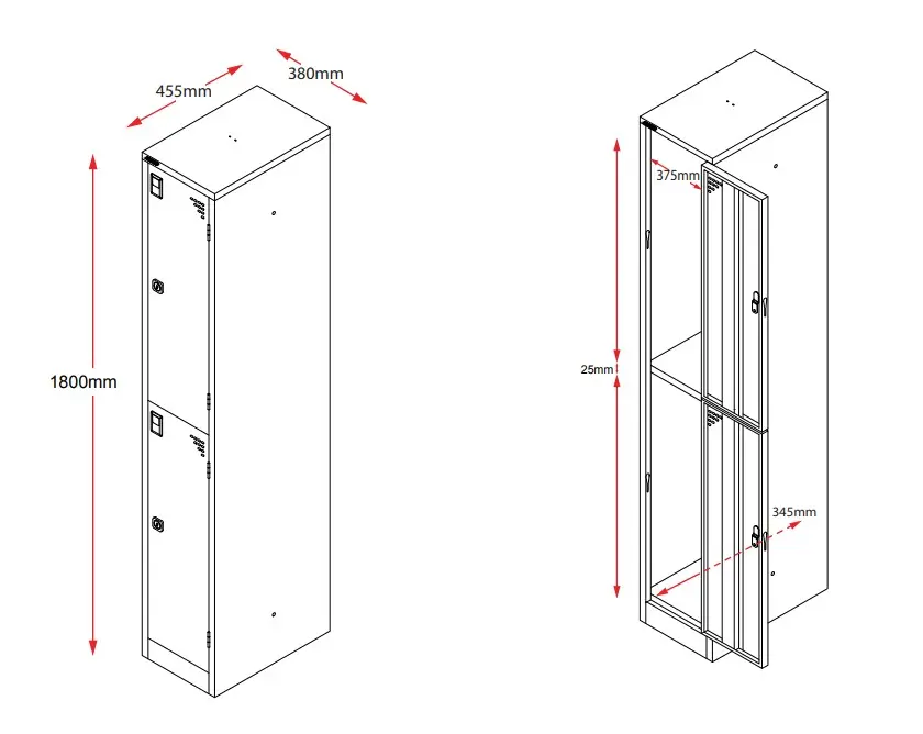Two Door Metal Locker - Standard - 380mm Dimensions - Secure Lockers.webp