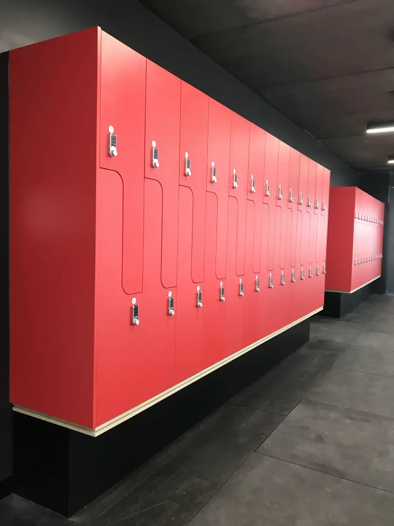 Laminate Lockers - Red Step Door Lockers - Secure Lockers.webp