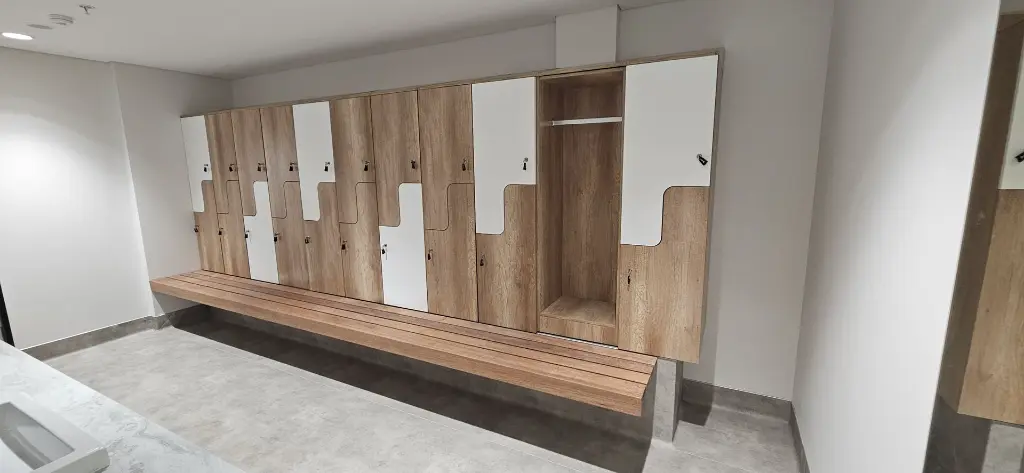 Laminate Lockers - With Benchseat - Secure Lockers.webp