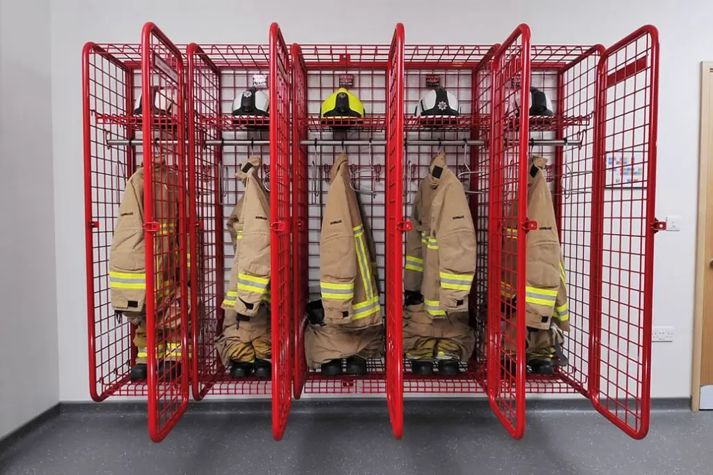 Firefighter PPE Mesh Locker - Wall Mounted with Lockable Doors.webp