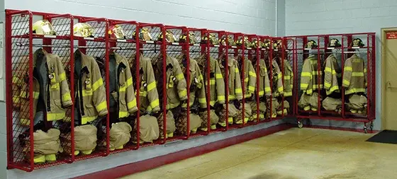Firefighter PPE Mesh Locker - Wall Mounted and Wheels - Secure Lockers.webp